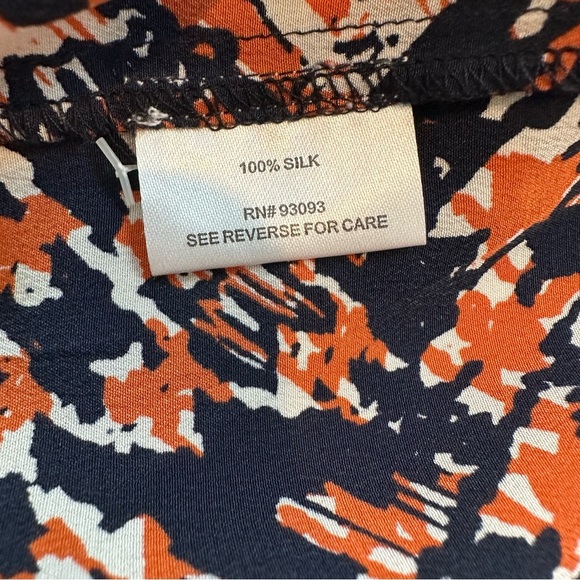 Tyler Boe Elegant Silk Navy Blue and Orange Patterned Long Sleeve Dress - Picture 14 of 16